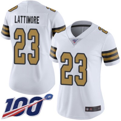 Nike New Orleans Saints #23 Marshon Lattimore White Women's Stitched NFL Limited Rush 100th Season Jersey